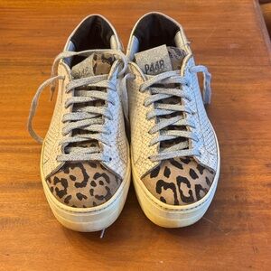 P448 Metallic Snake-Embossed Sneakers with Leopard Toe